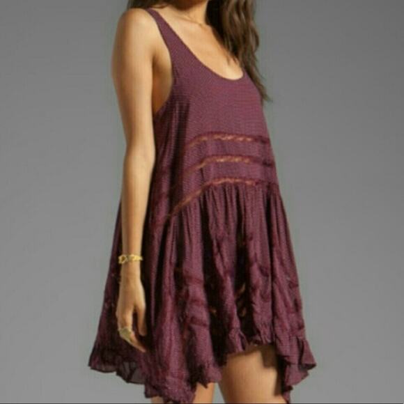 Free People maroon voile lace trapeze slip - Picture 2 of 8